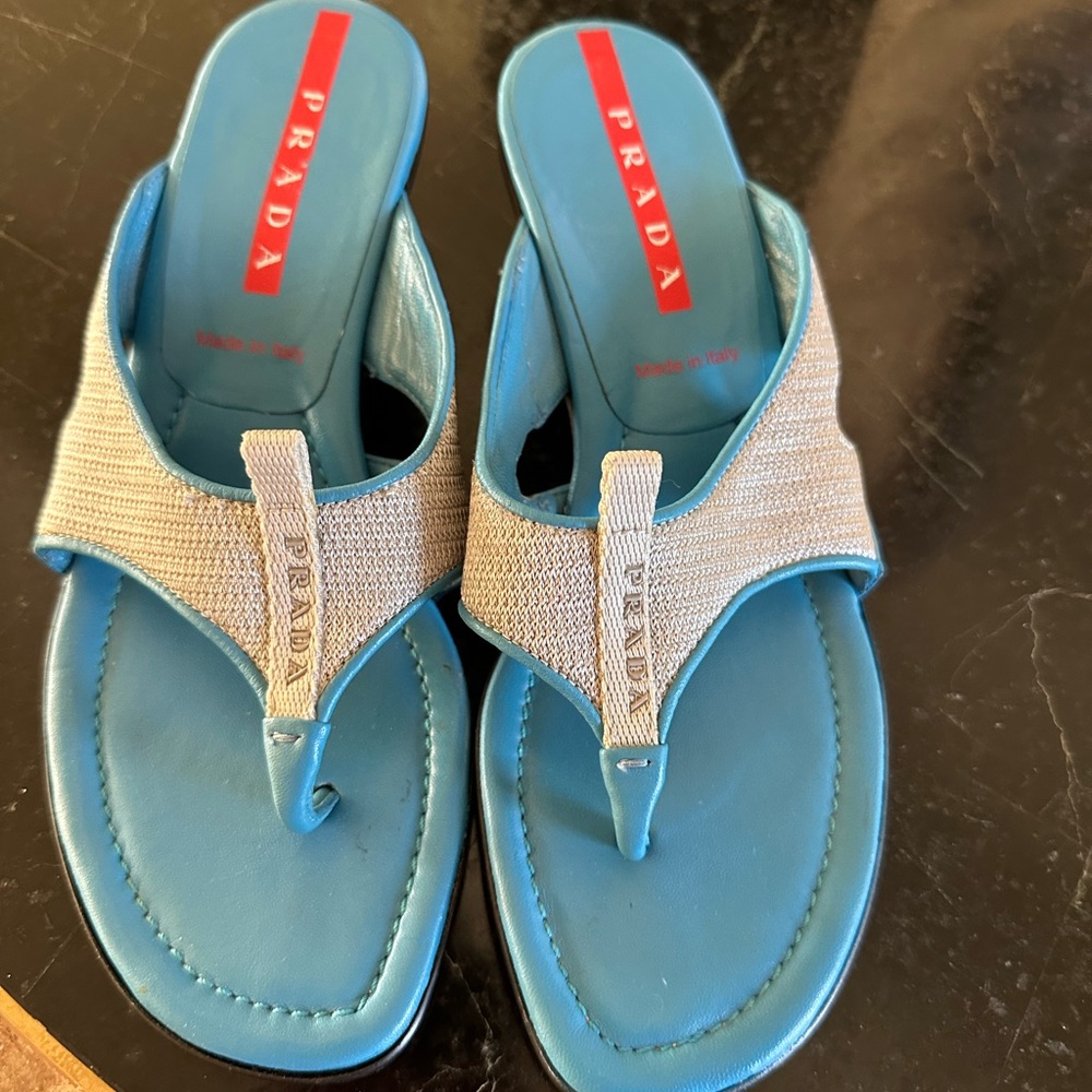Prada Turquoise and Silver Sandals - Picture 4 of 8